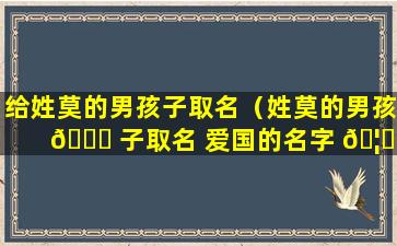 给姓莫的男孩子取名（姓莫的男孩 🐎 子取名 爱国的名字 🦄 ）